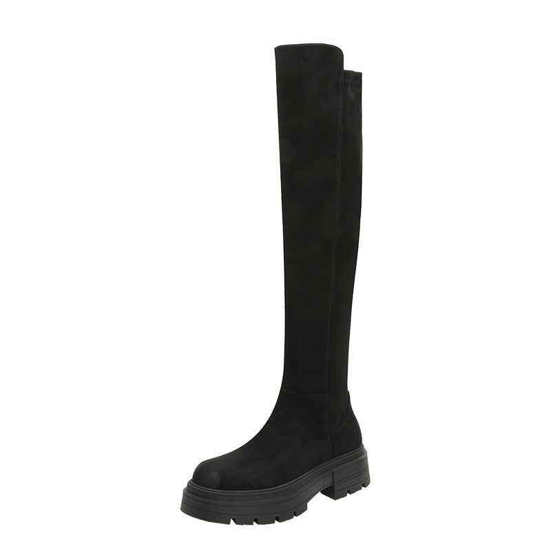 Women's Su Suede Stretch Thin Fleece-lined Platform Height Increasing Boots