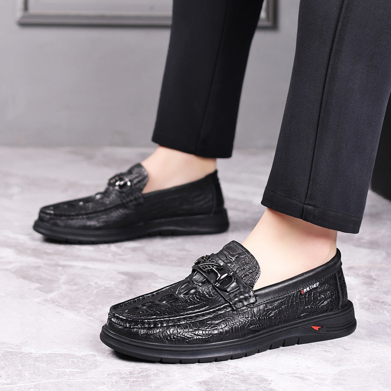 Men's Beanie Spring Cowhide Business Crocodile Pattern Leather Shoes