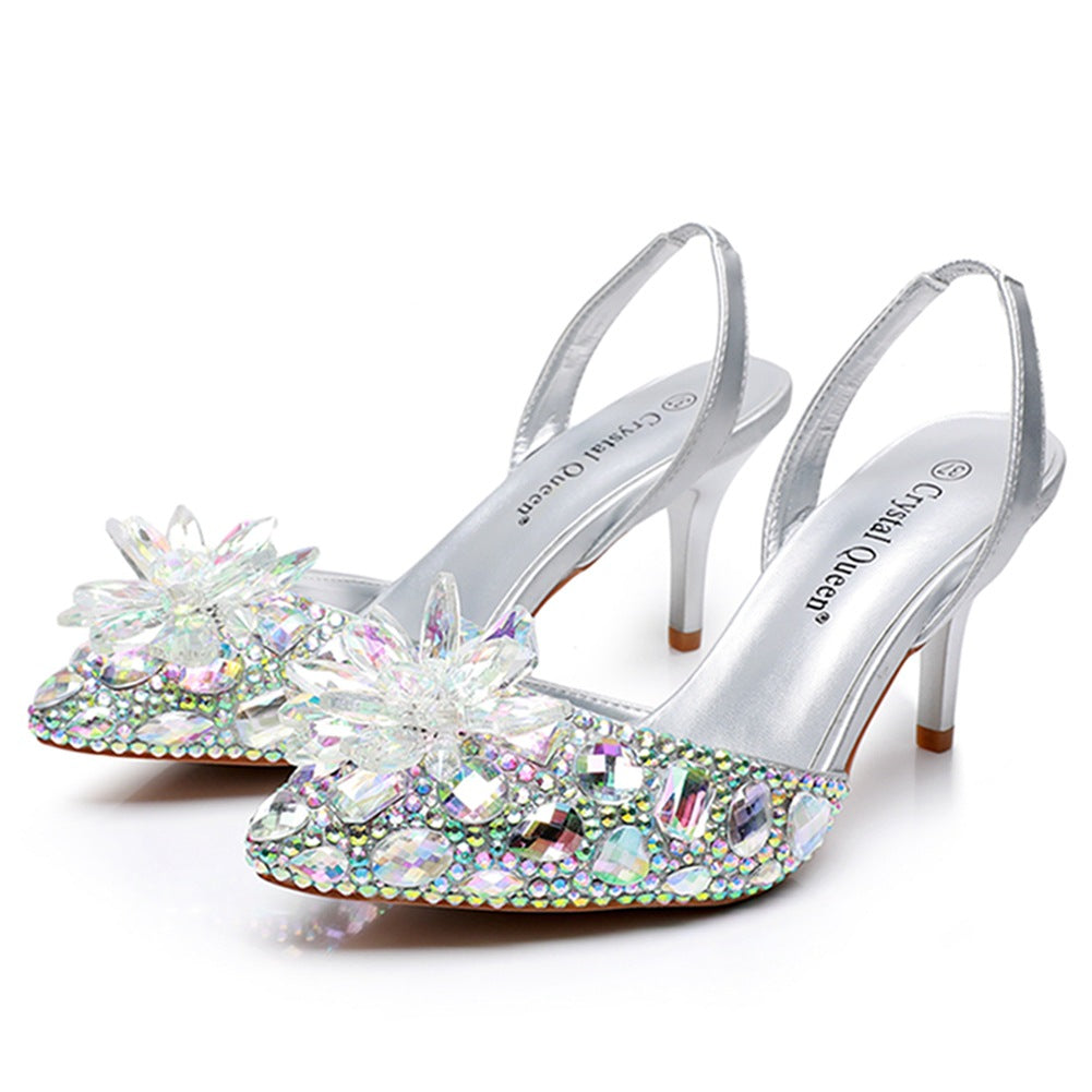 Women's Rhinestone Glass Flower Stiletto Plus Size Wedding Heels