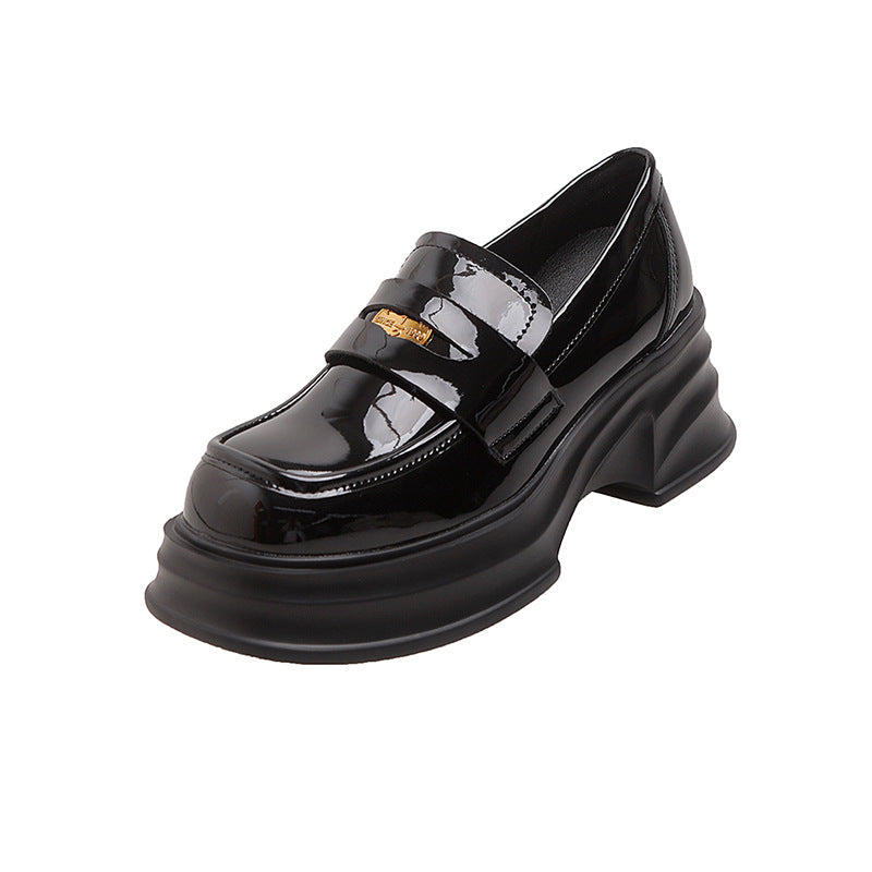 High Platform Genuine Soft Gold Coin Buckle Muffin Increased Loafers