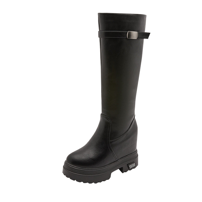 Women's Increasing Insole Knight Black Below The Knee Boots