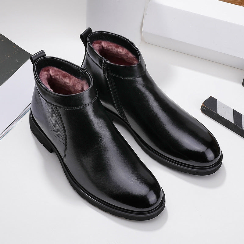 Men's Genuine Wool Fleece-lined Thickened Zipper Plus Snow Boots