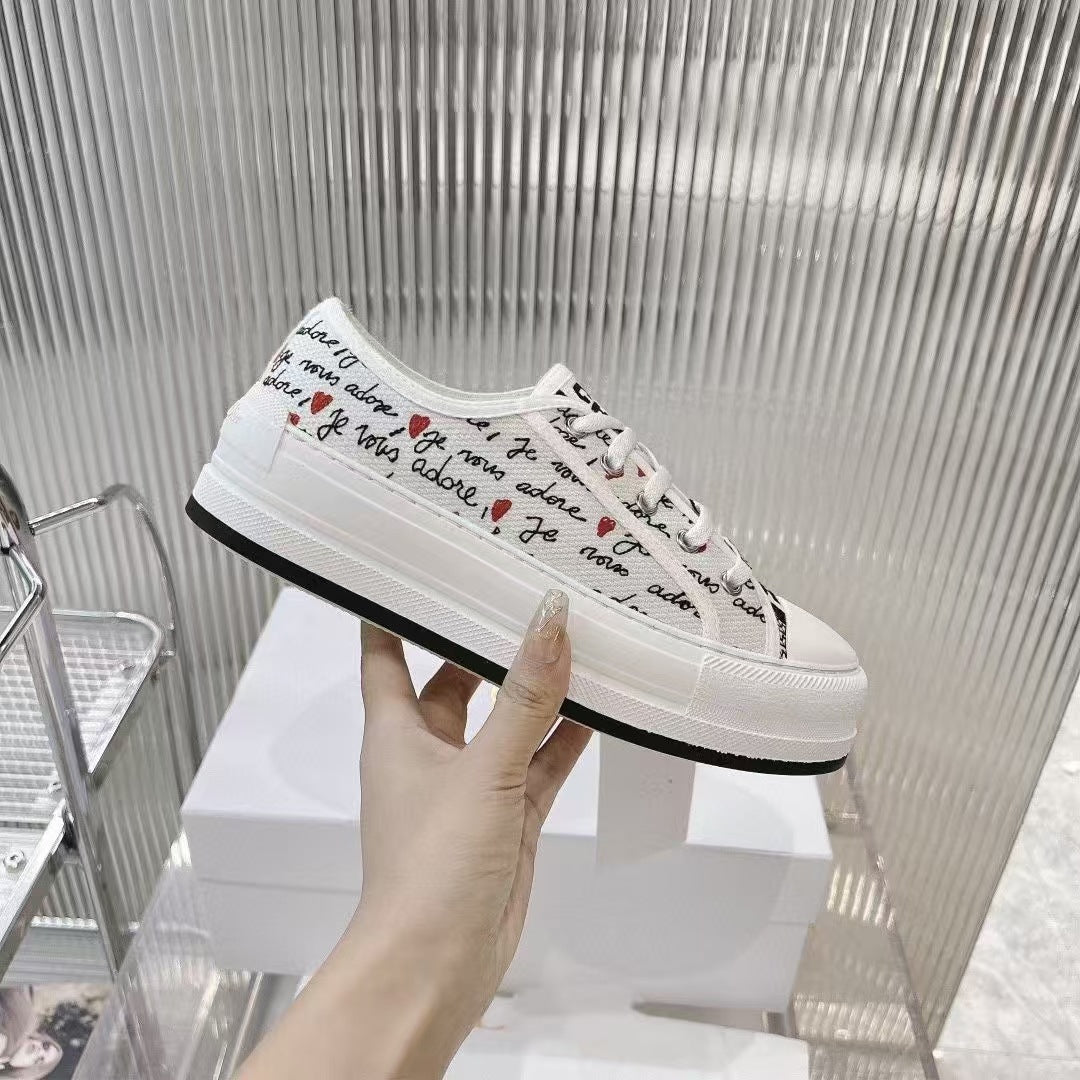Women's Color Embroidered Platform White Fashionable Comfortable Versatile Casual Shoes