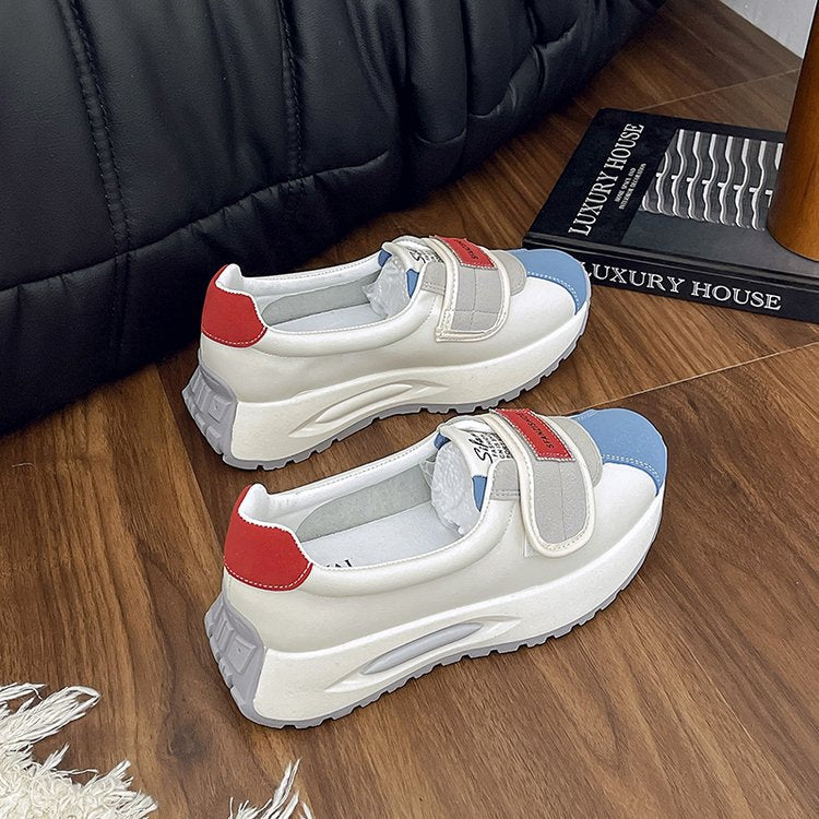 Women's Platform Bottom Mid Low Top Thick Vintage Low-cut Velcro Sneakers