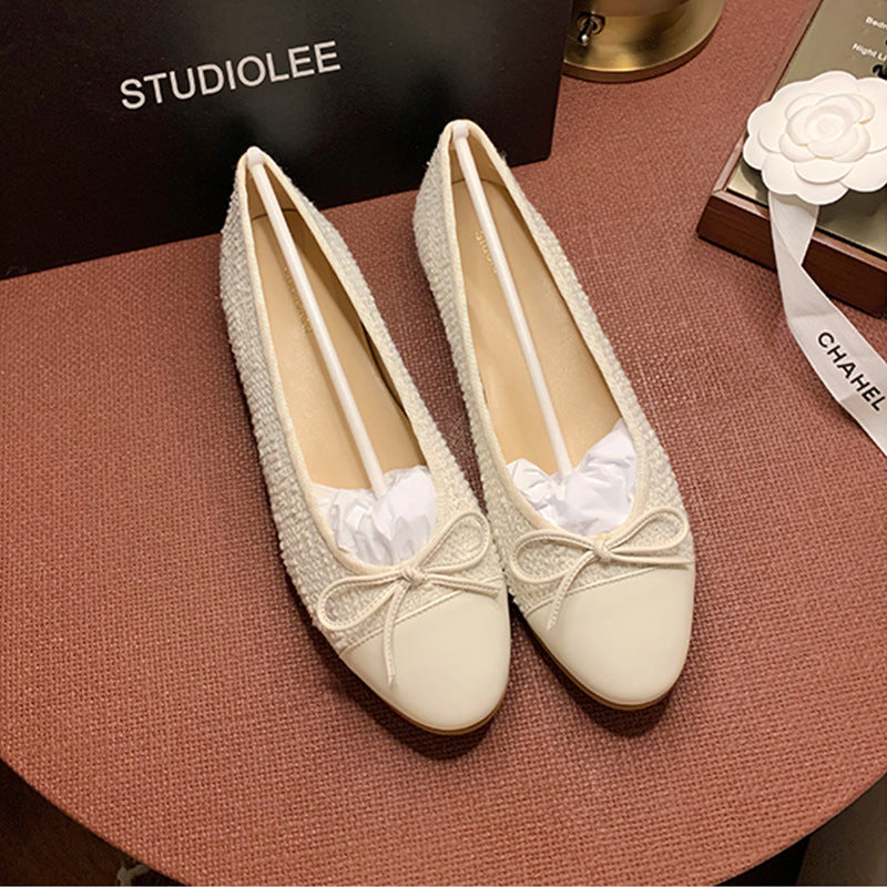 Women's Grape Mom Bow Style Spring Sweet Round Toe Shallow Women's Shoes