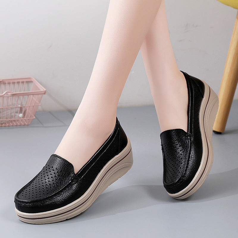 Women's Genuine Wedge Pumps Platform Shake Plus Size Casual Shoes