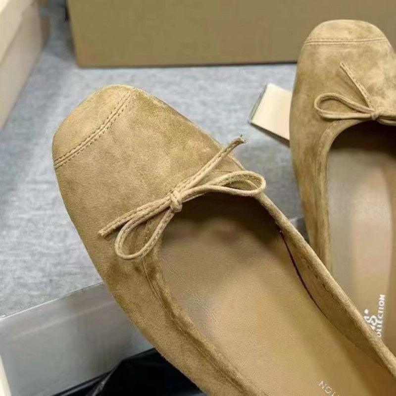 Women's Ballet Genuine French Style Retro Flat Bottom Square Head Casual Shoes