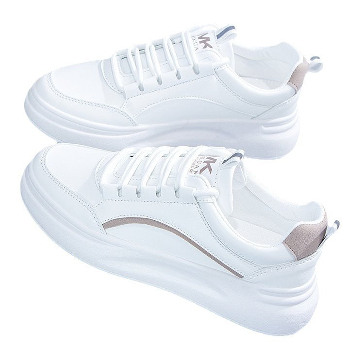 Women's White Korean Round Toe Lace Up Casual Shoes