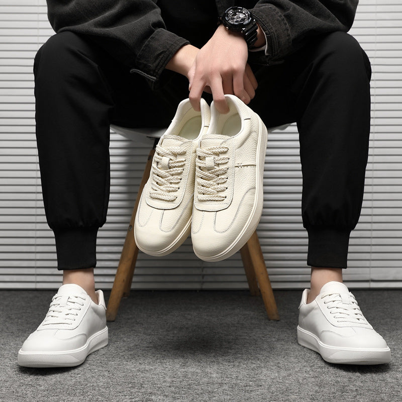 Men's White First Layer Cowhide Trendy Fashion Sneakers