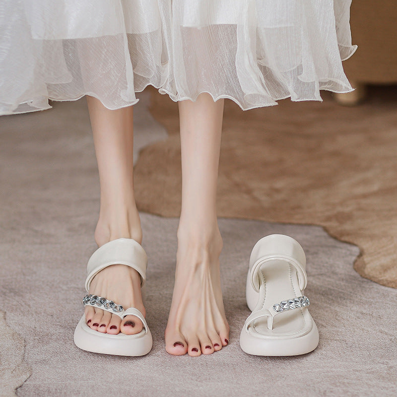 Women's Rhinestones Strap Flip-flops Summer Slip-on Toe Slippers