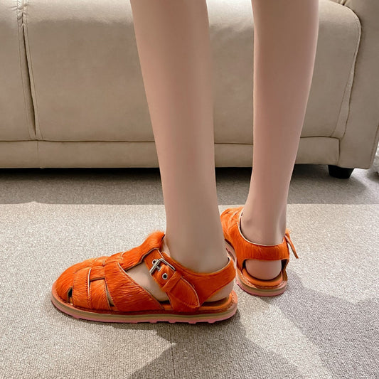 Women's Closed Toe Retro Flat Bottom Fisherman Sandals