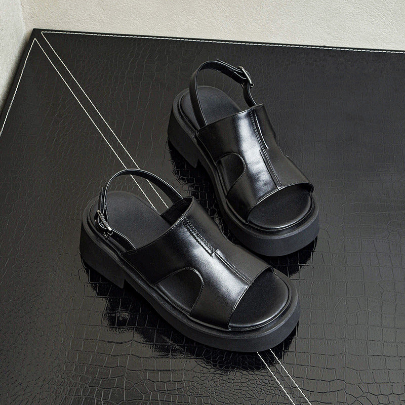 Men's Layer Cowhide Summer Breathable Deodorant Platform Sandals