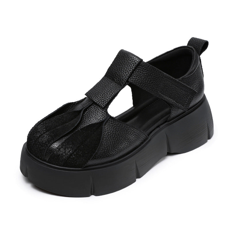 Women's Retro Ethnic Style Genuine Thick Bottom Toe Cap Sandals