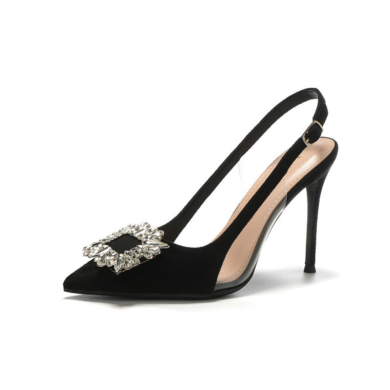 Women's Closed Toe Back Empty Stiletto Pointed Shallow Mouth Heels