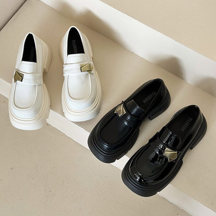 Women's Black Thick-soled British Style Small Spring Loafers