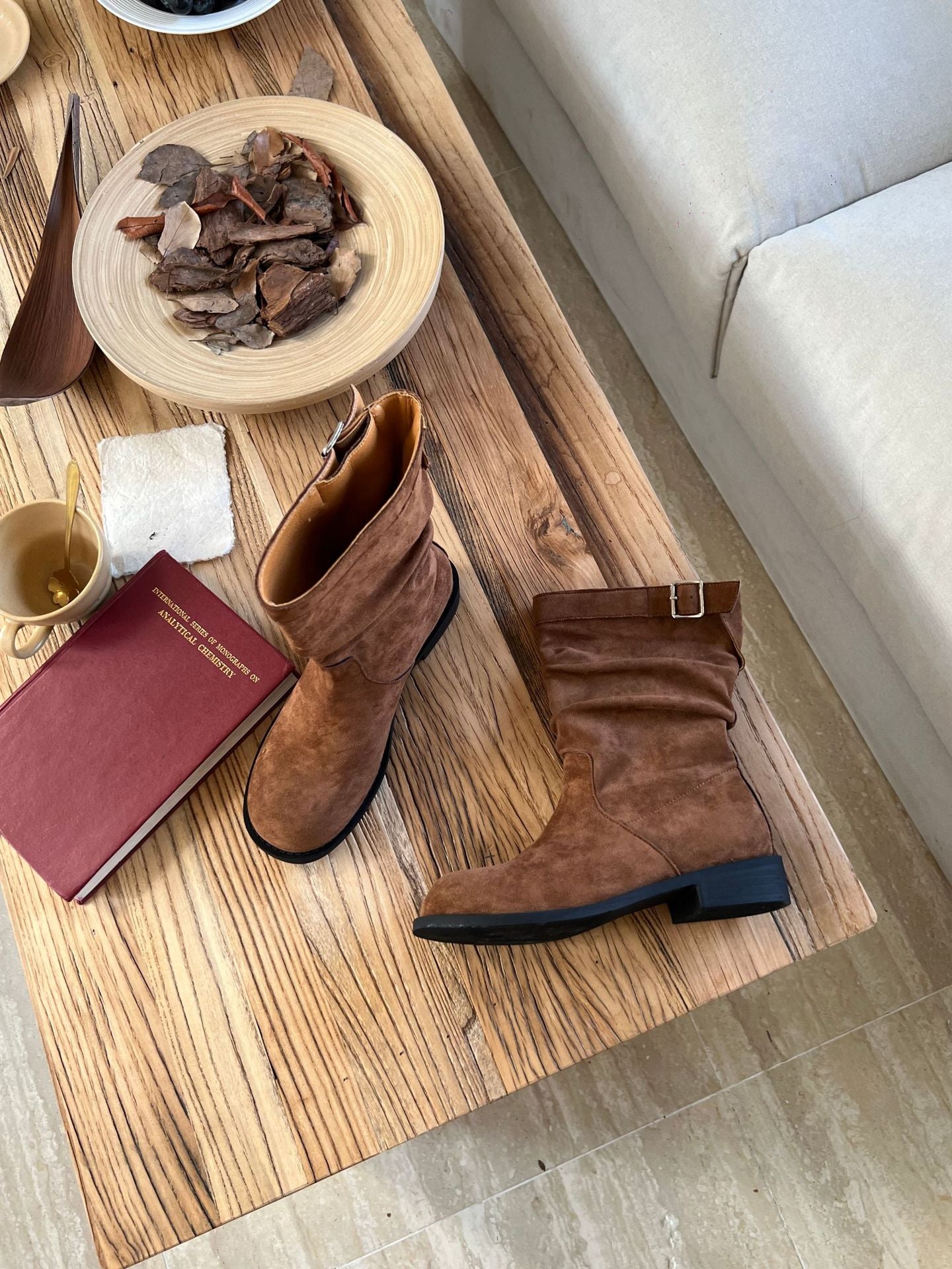 Women's For Retro Round Toe Belt Buckle Slimming Boots