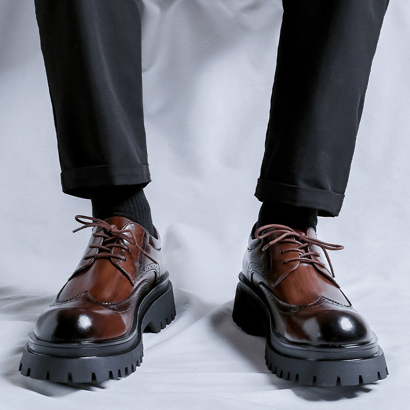 Men's Thick Bottom Heighten British Style Summer Leather Shoes