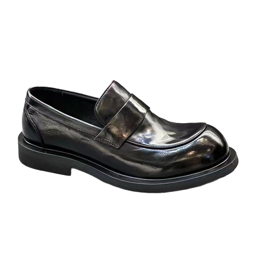 Men's Derby Spring Black Big Head British Style Leather Shoes
