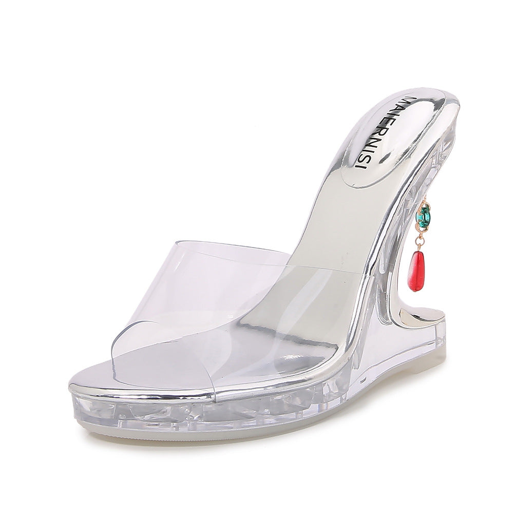 Women's High Abnormal Shape Outer Wear Crystal Princess Wedge Heels