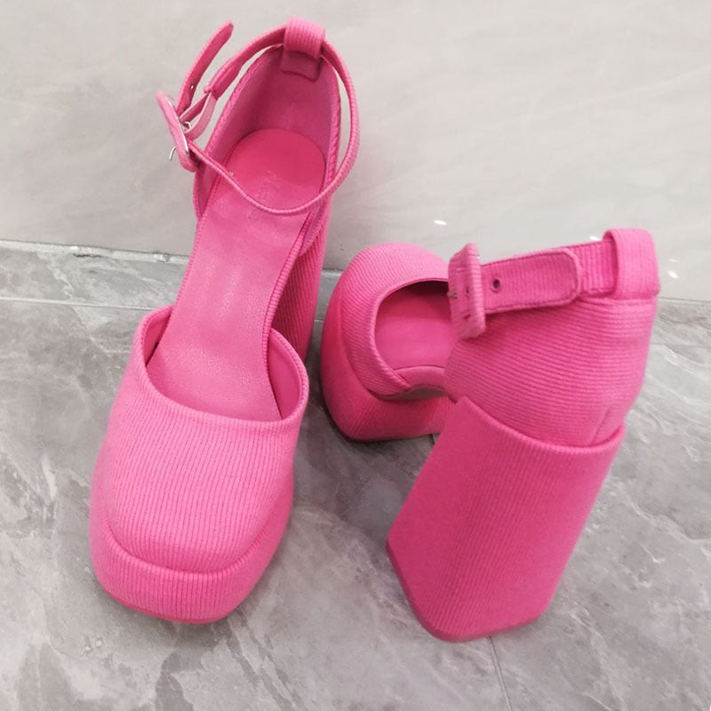 Women's Platform Chunky Closed Toe Barbie Pink Heels