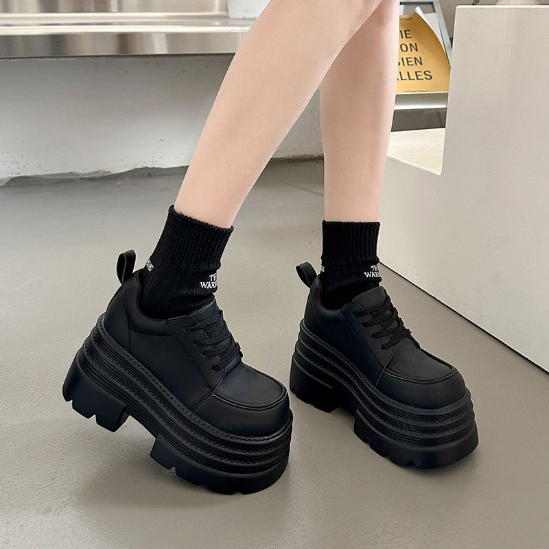Women's British Style Versatile Small Thick Sole Leather Shoes