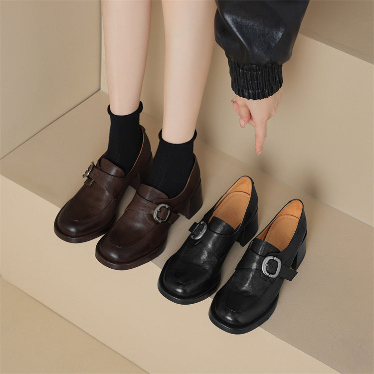 Waste Soil Style Metal Buckle Round Loafers