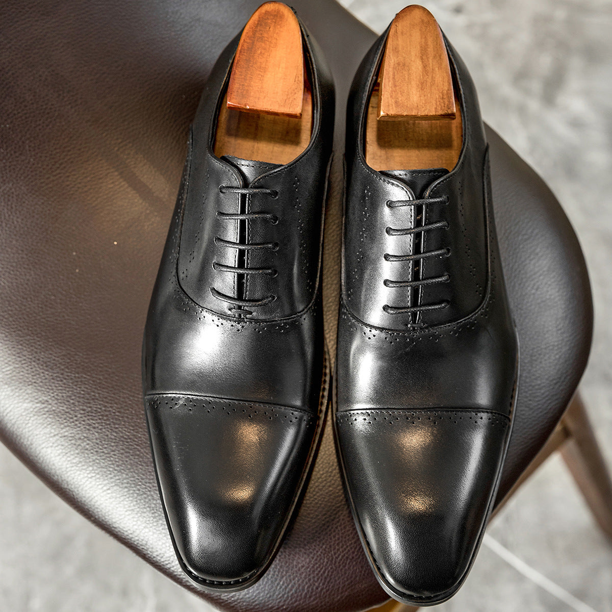 Men's Square Toe Business Formal Wear First Layer Cow Leather Shoes