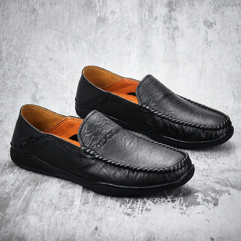 Men's Layer Cowhide Breathable One Pedal Round Leather Shoes