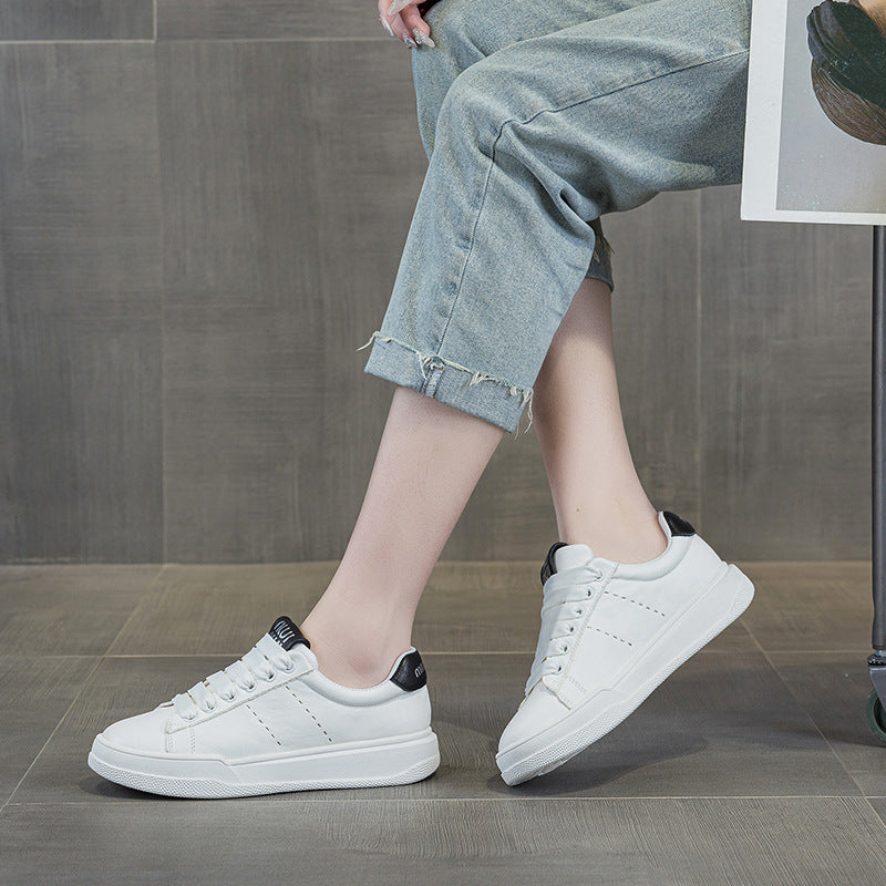 Women's White Classic Genuine Retro Style Thick Casual Shoes