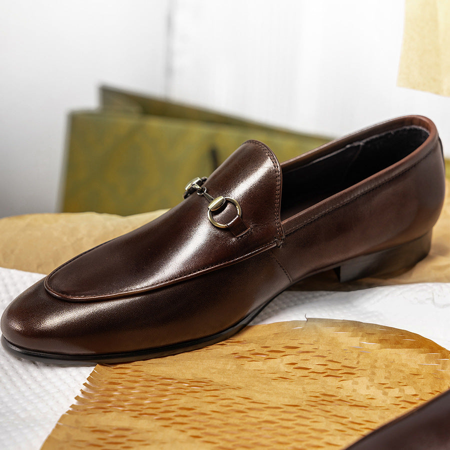 Men's Version Korean Style Penny Business Round Leather Shoes