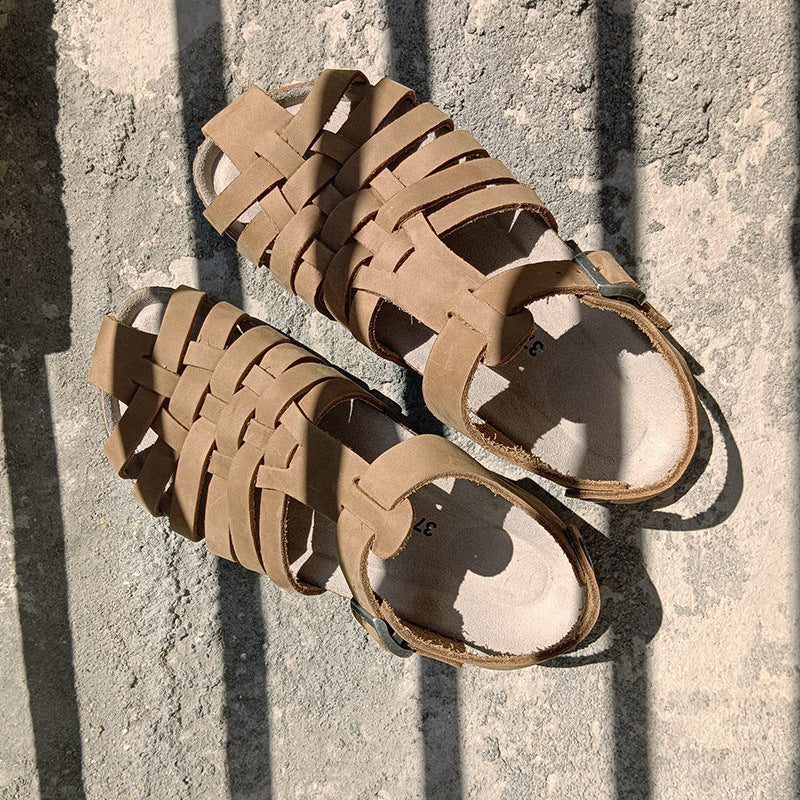Women's Woven First Layer Cowhide Retro Fashion Sandals
