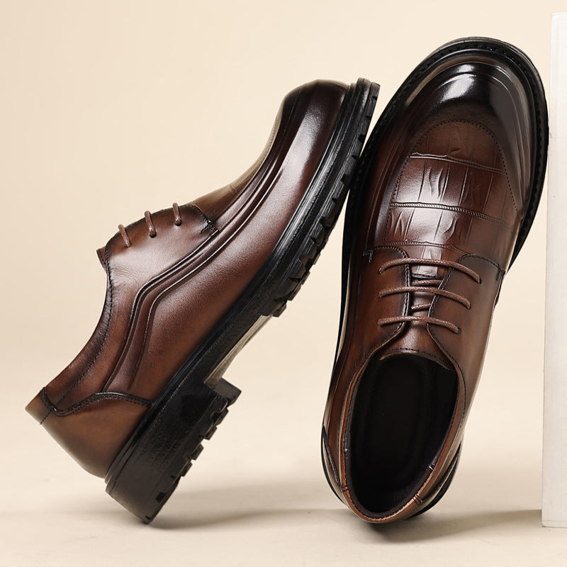 Men's Business Genuine Platform Formal Pure Cowhide Leather Shoes