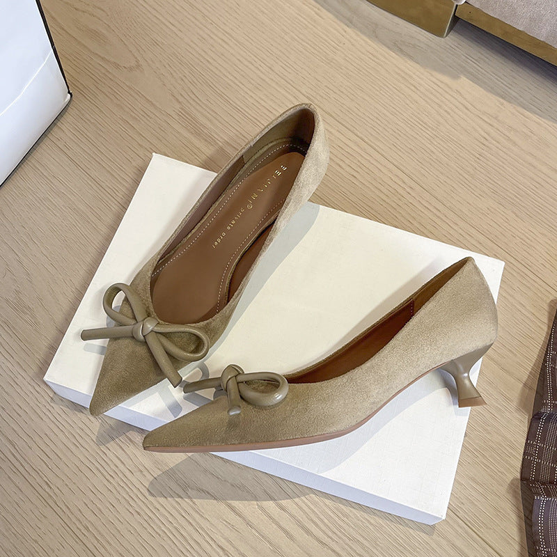 Women's Cashmere Bow Pointed High For Stiletto Women's Fashion Shoes