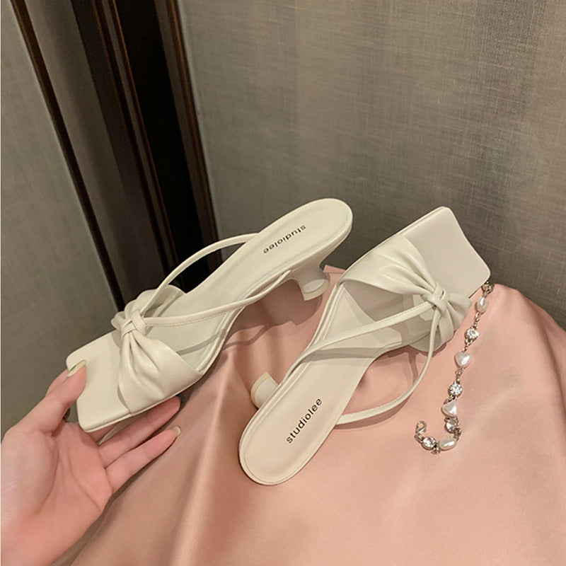 Women's Mom French High Bow Square Toe Stiletto Sandals