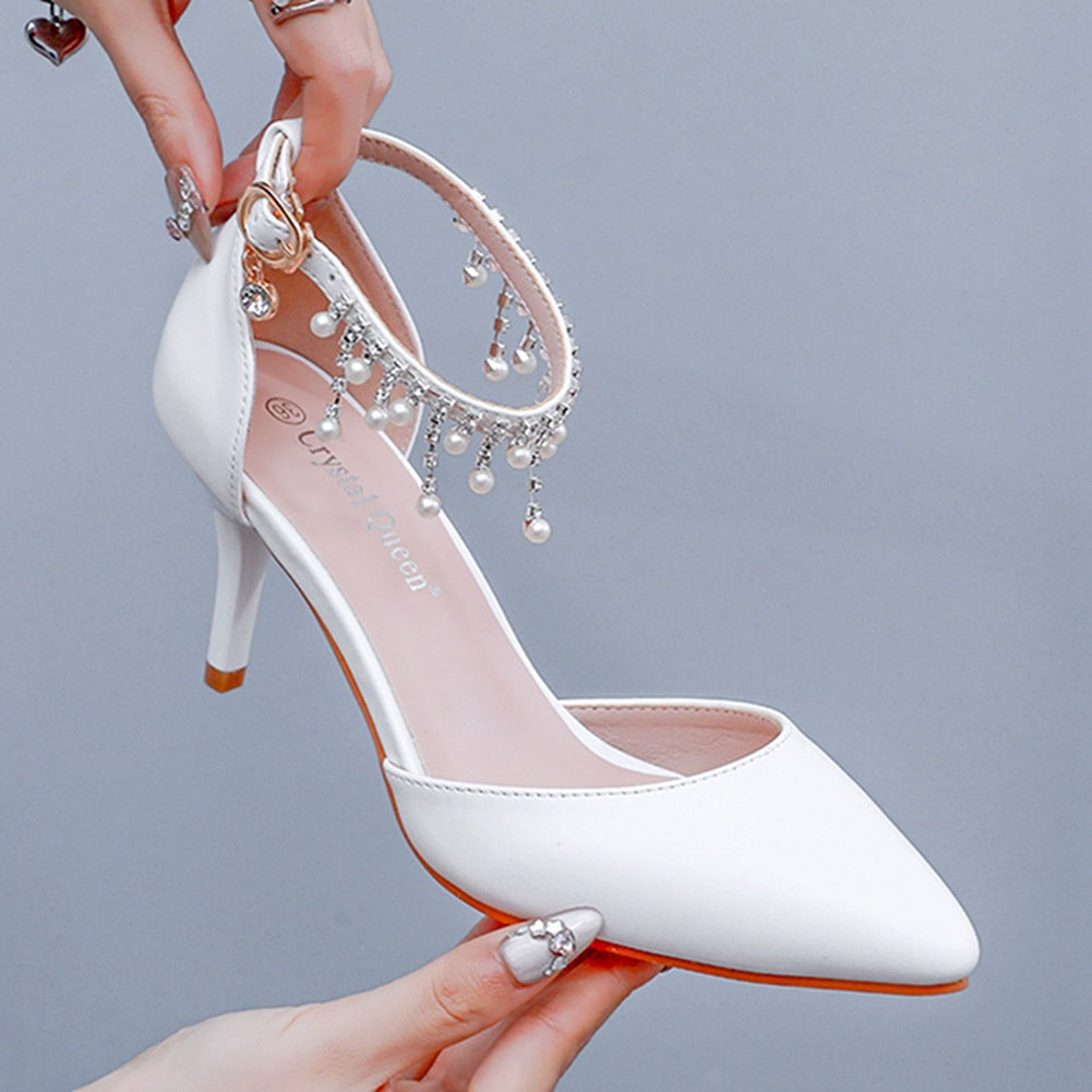Plus Size Stiletto Pointed Toe Beaded Tassel Sandals