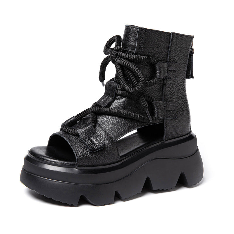 Women's Outer Wear Summer Retro Lace Up Muffin Sandals