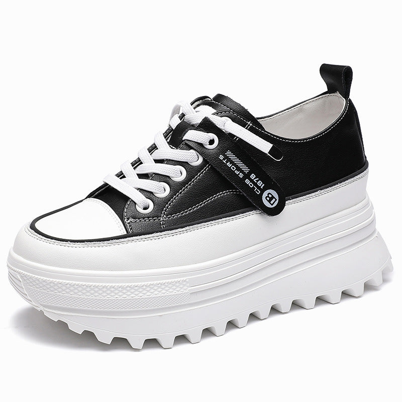 Women's Cowhide Low-cut White Thick Bottom Increased Spring Women's Casual Shoes