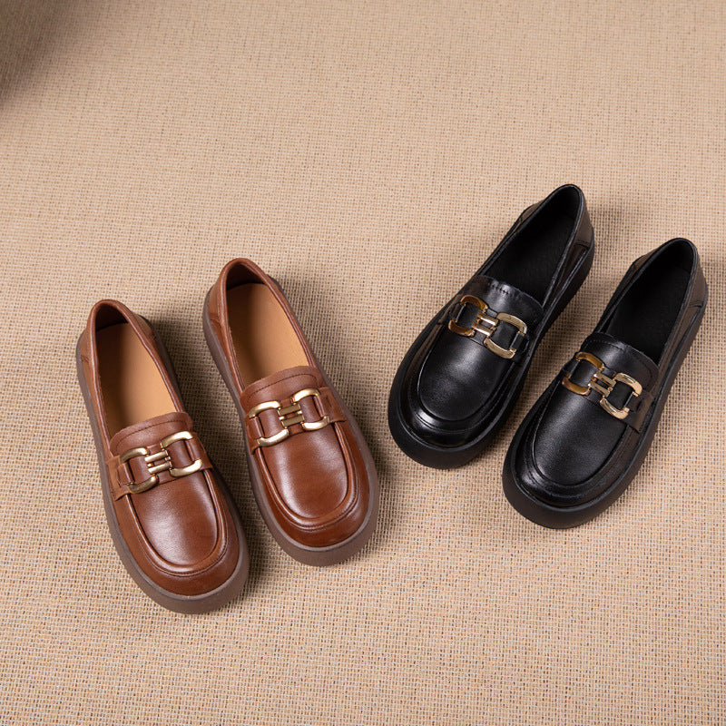 Women's First Layer Cowhide Rubber Flat Bottom Loafers