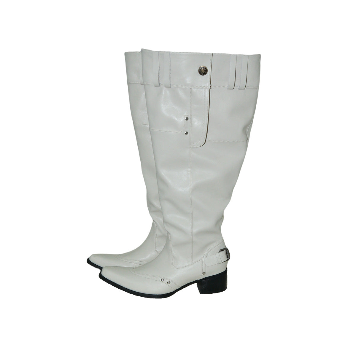 Women's Pointed Toe High Pile Style White Retro Boots