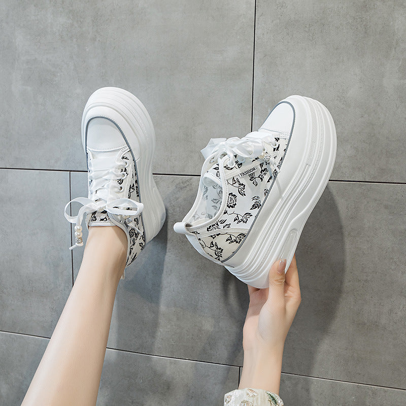 Women's Bottom Hidden White Mesh Breathable Sports Casual Shoes