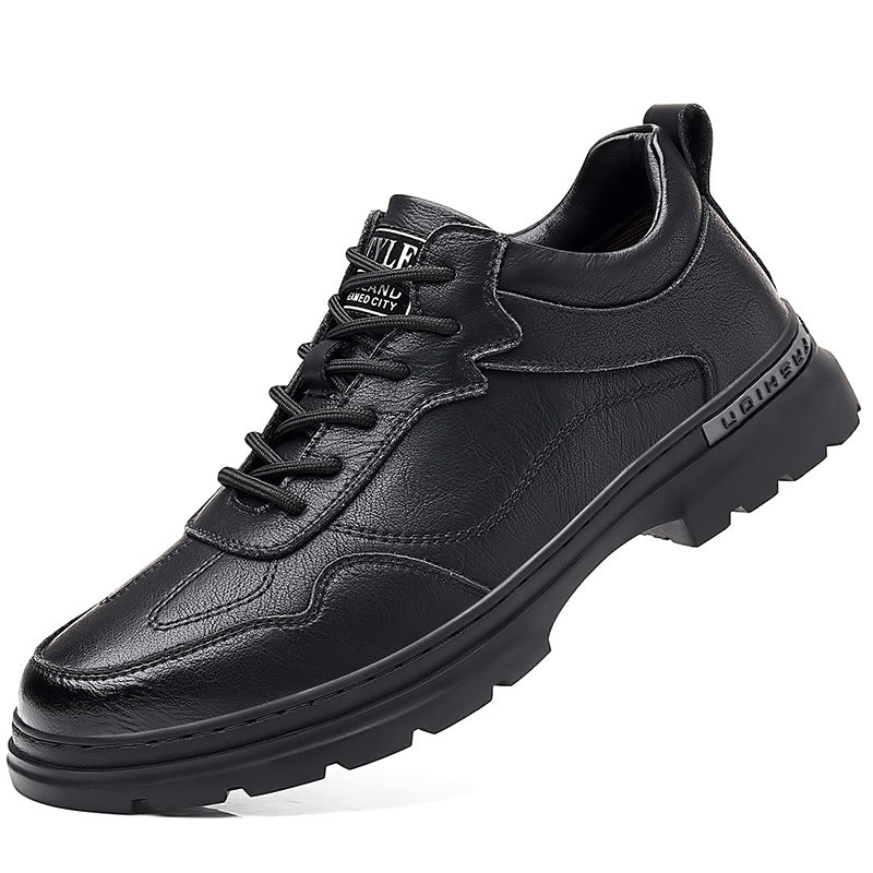 Men's Autumn Fashion Black Business Cowhide Soft Leather Shoes