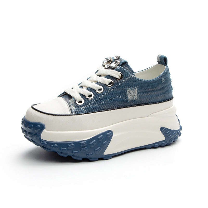 Women's Denim Hidden White Autumn Fashion Retro Platform Casual Shoes