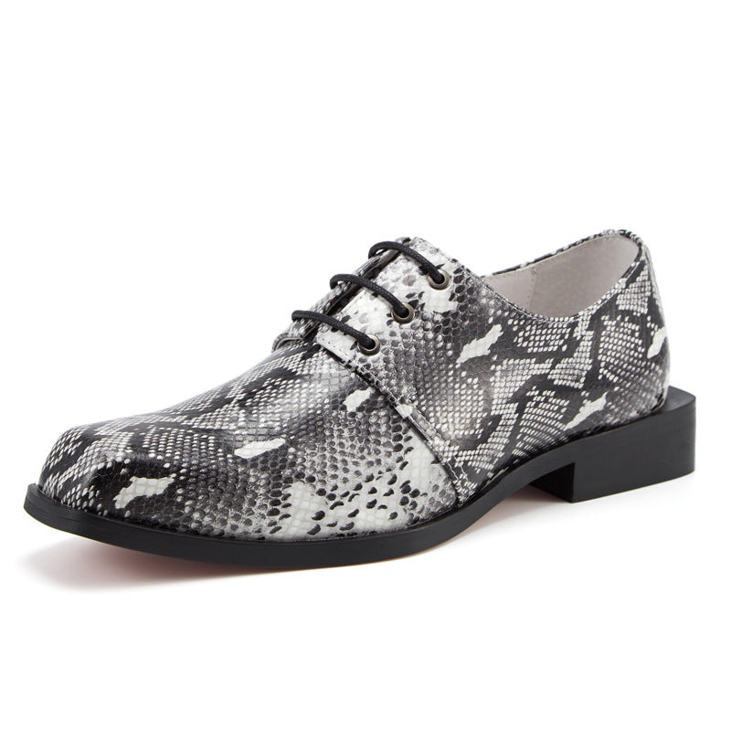 Men's Python Pattern Cowhide Square Toe Genuine Leather Shoes