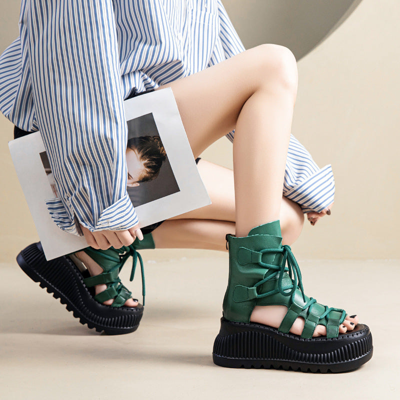 Women's & Men's Height Increasing Wedge Genuine Roman Peep Sandals