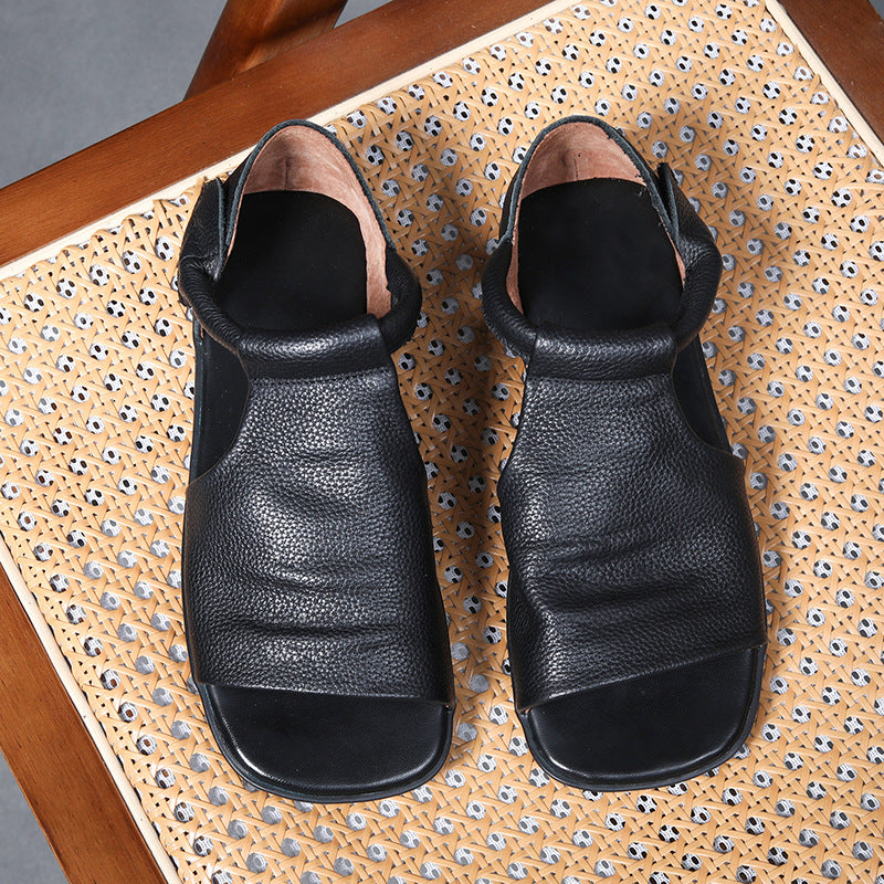 Women's Soft Bottom Low Top Roman Layer Cowhide Sandals