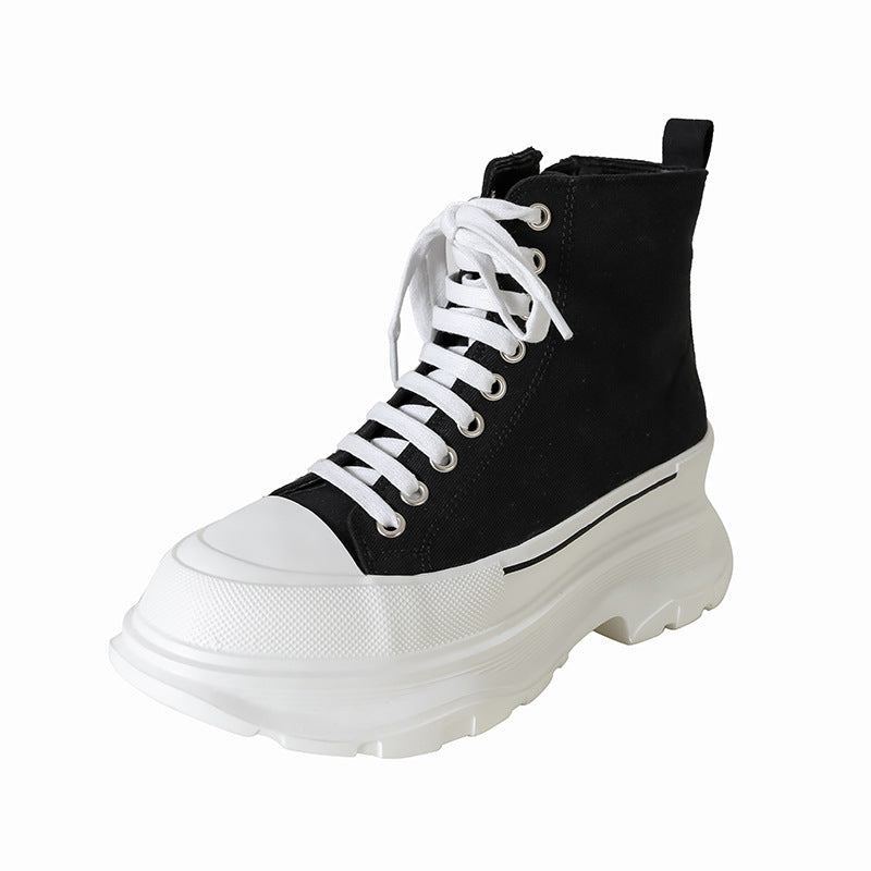 Women's Mcqueen White Platform Height Increasing Insole Canvas Shoes