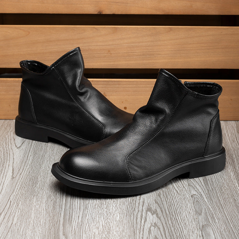 Short Business Martin Top Layer Cowhide Boots