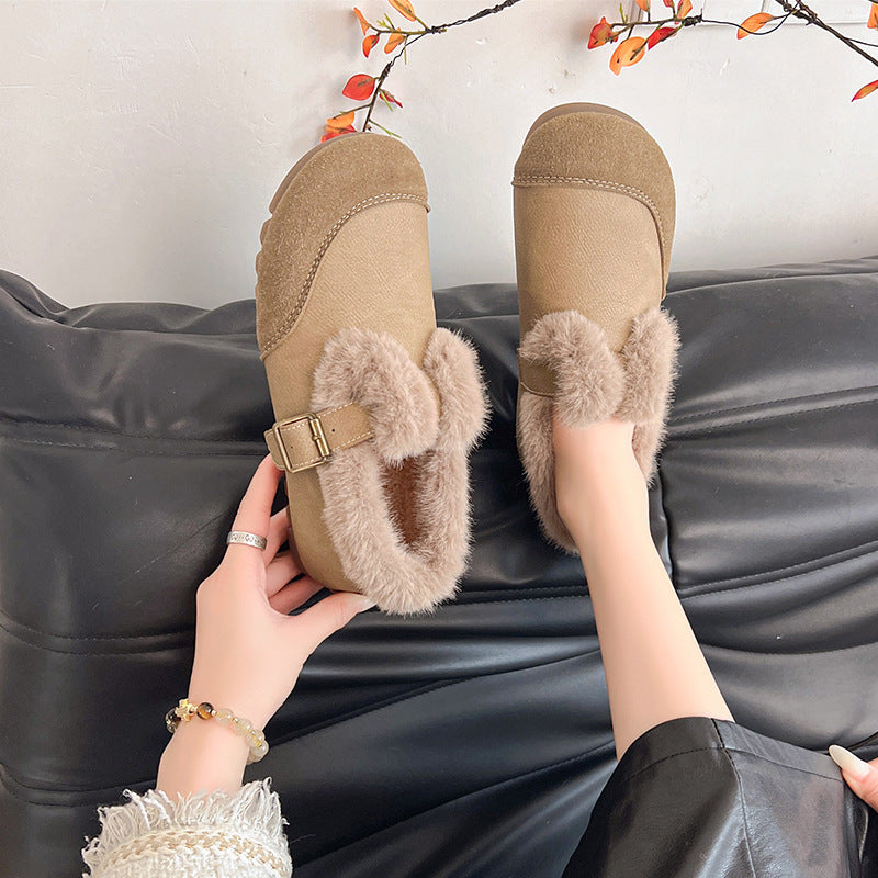 Women's Winter Vintage Fleece-lined Round Toe Flat Bottom Casual Shoes