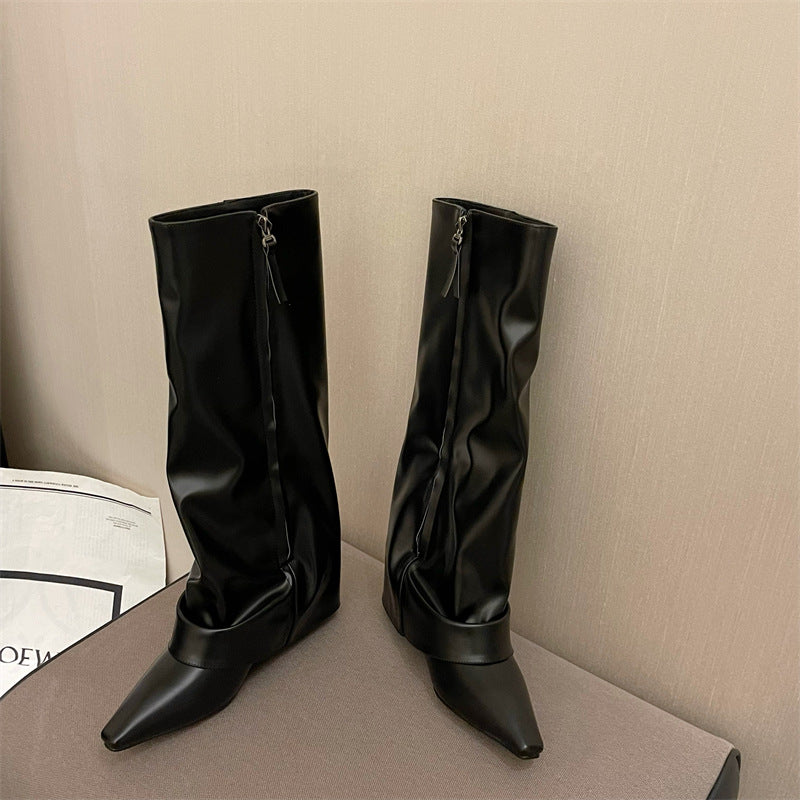 Pipe Black Knee-high Below The Knee Thin Boots