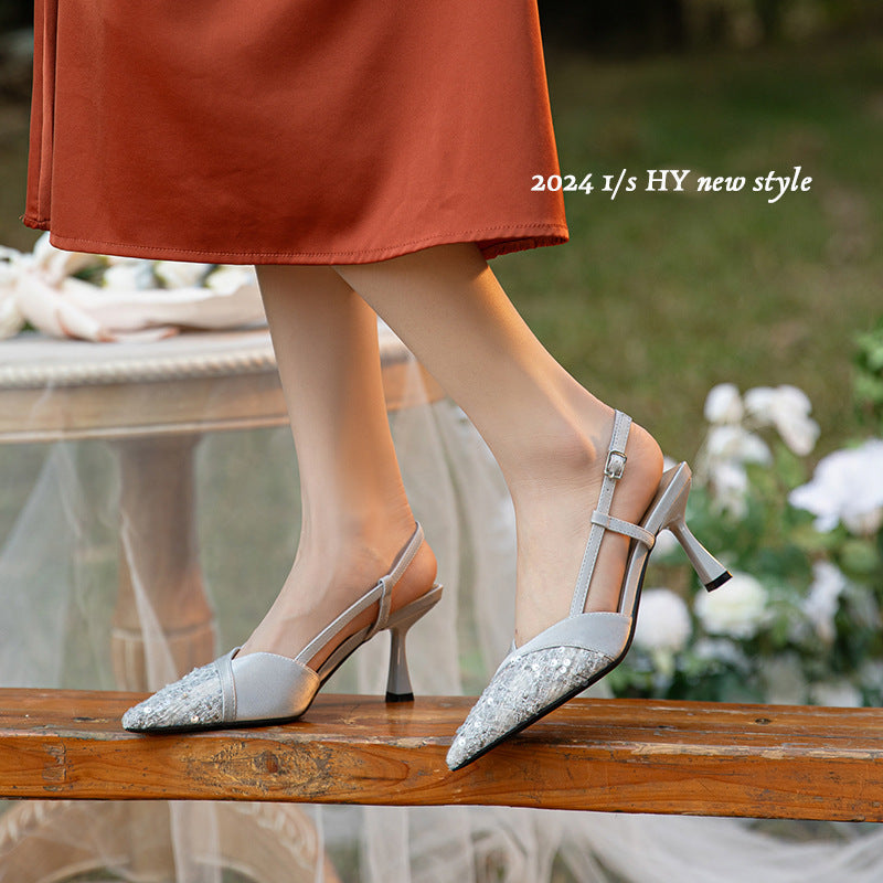 Women's Stitching Closed Toe Sheepskin Pointed Back Sandals